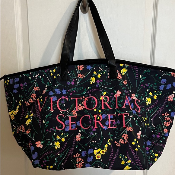 Victoria's Secret Handbags - Victoria's Secret Black Tote with Floral Accents